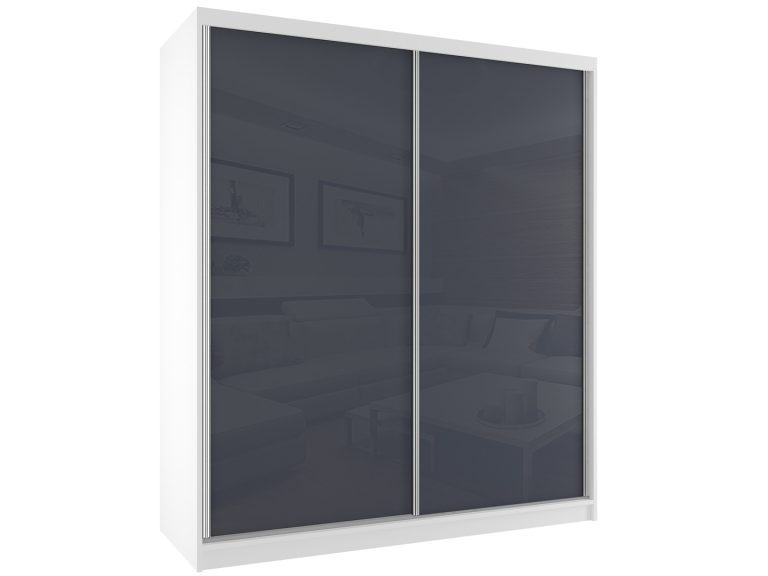 Kleiderschrank 158 cm Belini weiß matt / grau glänzend mit Schiebetüren Hersteller BM SZP3/2/W/W/S/HI