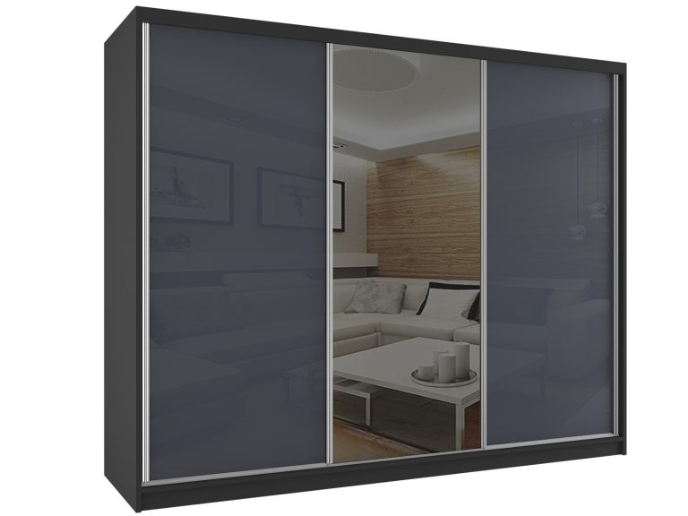 Kleiderschrank mit Schiebetüren 232 cm mit Spiegel grau stahlglanz Hersteller BM SZP4/2/B/WI/2S1L/HI