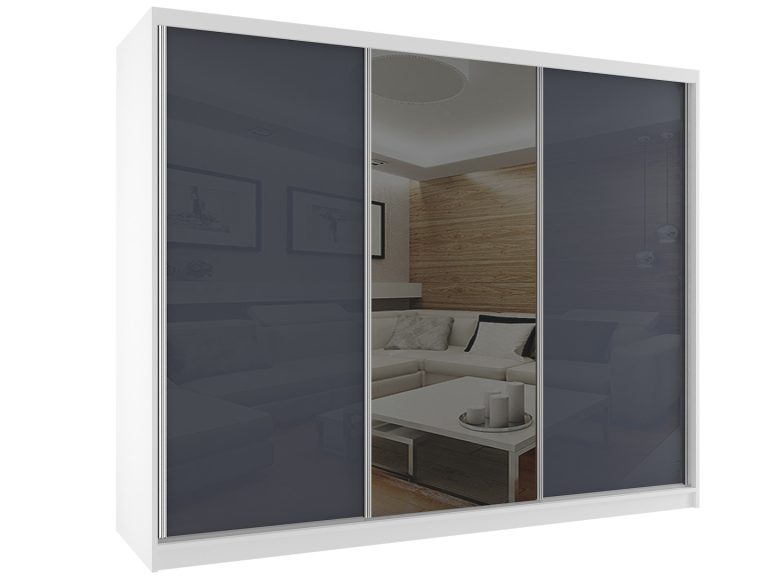 Kleiderschrank mit Schiebetüren 232 cm mit Spiegel grau stahlglanz Hersteller BM SZP4/2/W/WI/2S1L/HI