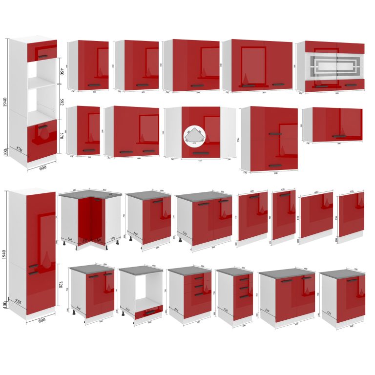 Belini Küchenschrank Premium Full Version oberer 80 cm Hochglanzrot Hersteller INF SGW80/0/WT/R/0/B1/PP

