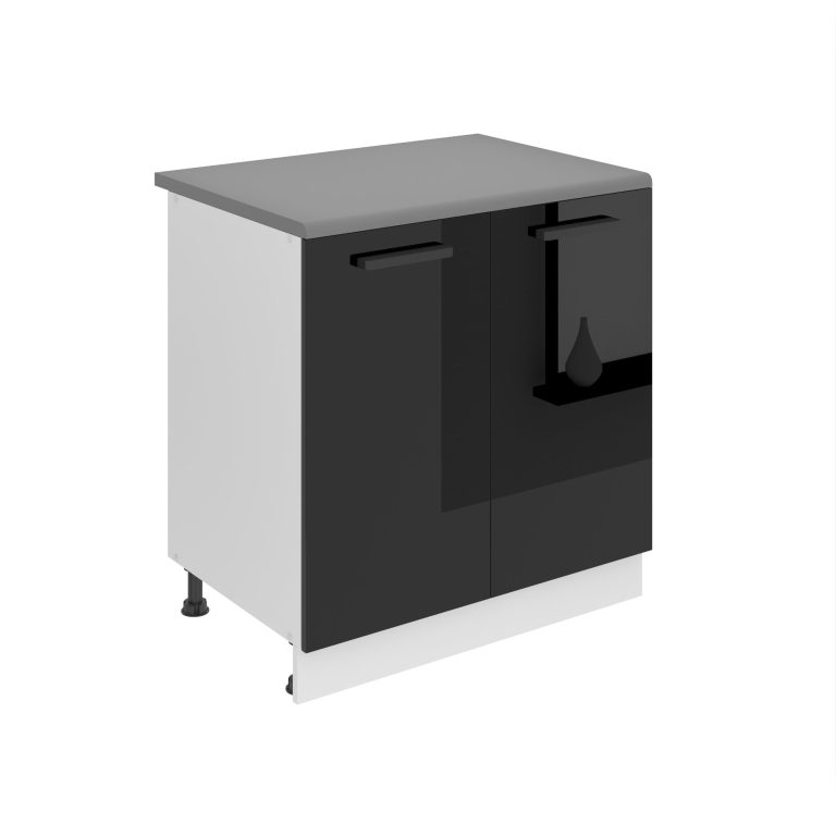 Belini Küchenschrank Premium Full Version Unterschrank 80 cm Hochglanzschwarz mit Arbeitsplatte Hersteller INF SD80/0/WT/B/B/B1/PP
