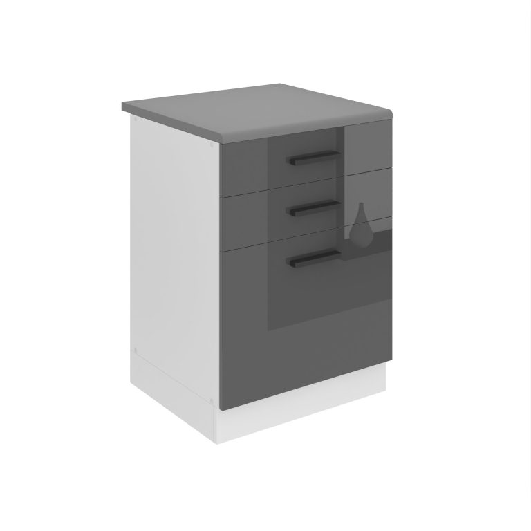 Belini Unterschrank mit Schubladen Premium Full Version 60 cm Hochglanzgrau mit Arbeitsplatte Hersteller INF SDSZ60/0/WT/S/B/B1/PP

