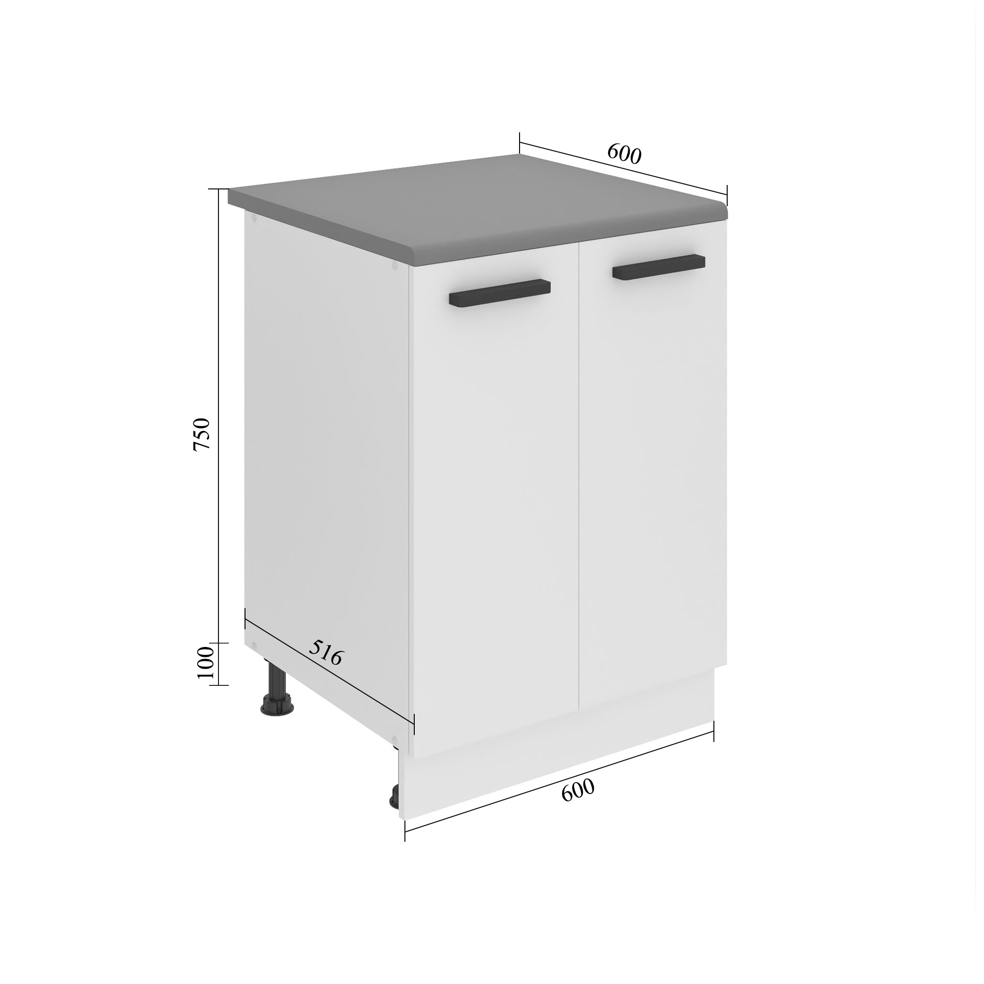 Belini Küchenschrank Premium Full Version Unterschrank 60 cm Hochglanzgrau mit Arbeitsplatte Hersteller INF SD2-60/0/WT/S/B/B1/PP

