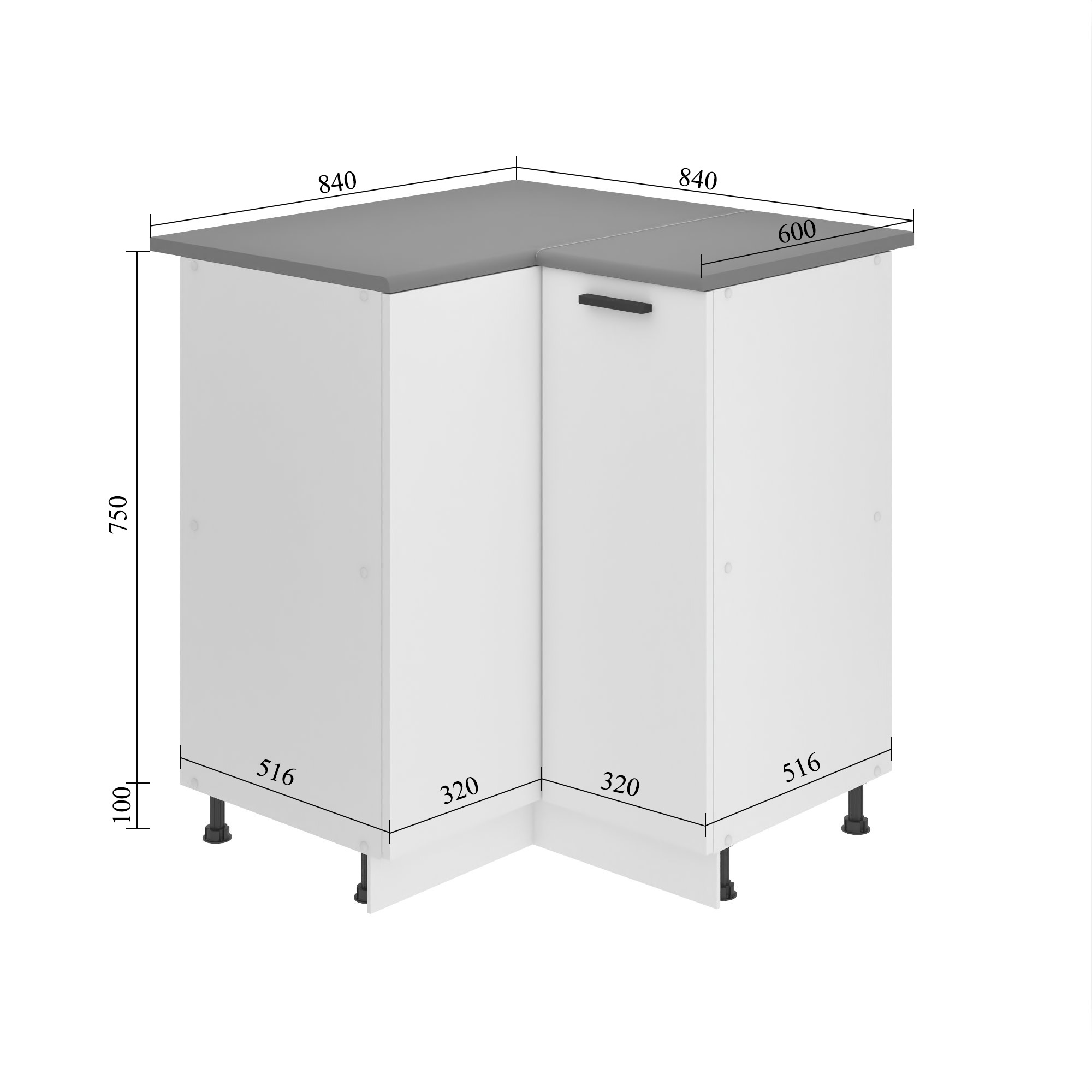 Belini Unterschrank Eckschrank Premium Full Version Unterschrank 90 cm Mattweiß mit Arbeitsplatte Hersteller TOR SNP90/0/WT/WT/B/B1/PP