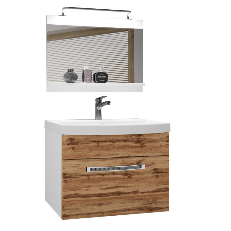 Badezimmermöbel Belini Premium Full Version Wotan-Eiche + Waschbecken + Spiegel + LED-Beleuchtung Glamour 4 Hersteller GLA M 1/0/W/DW/0/MB/PP