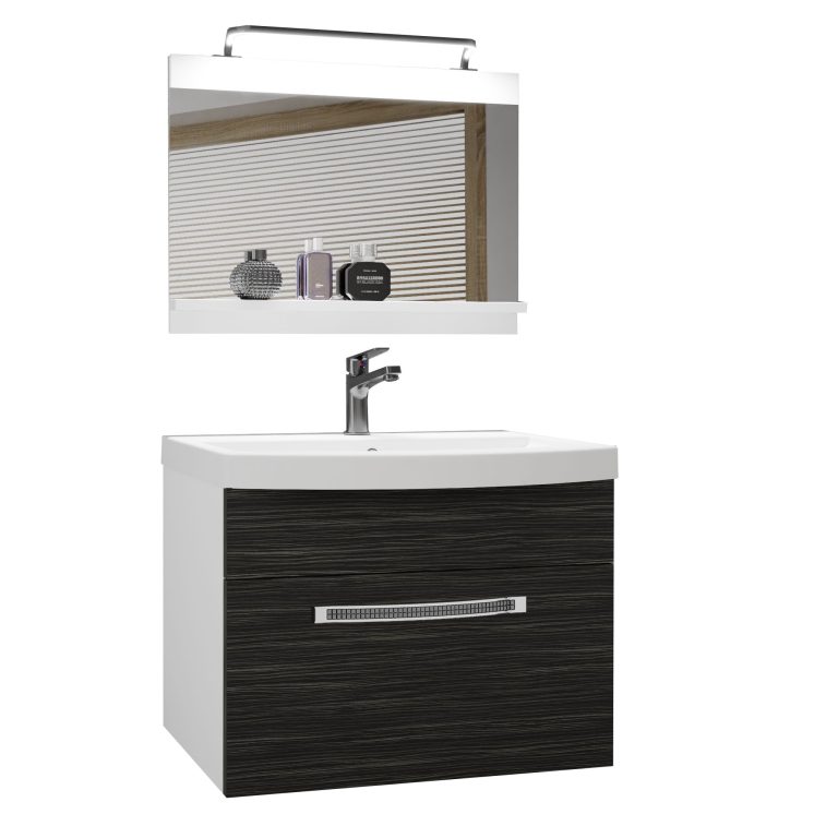 Badezimmermöbel Belini Premium Full Version königliches Ebenholz + Waschbecken + Spiegel + LED-Beleuchtung Glamour 2 Hersteller GLA M 1/0/W/HK/0/MB/PP