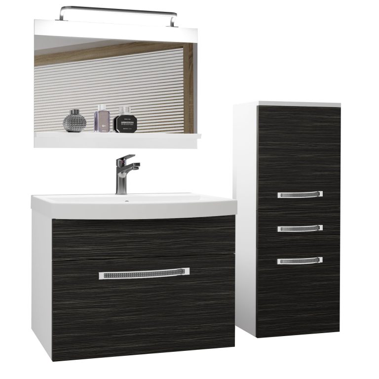 Badezimmermöbel Belini Premium Full Version königliches Ebenholz + Waschbecken + Spiegel + LED-Beleuchtung Glamour 21 Hersteller GLA M 2/0/W/HK/0/MB/PP
