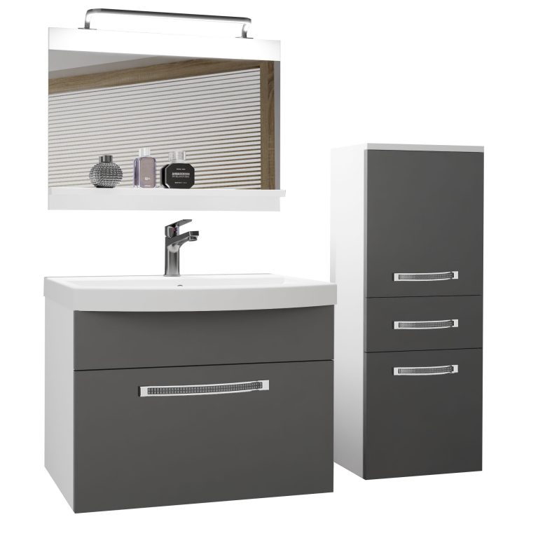  Badezimmermöbel Belini Premium Full Version Mattgrau + Waschbecken + Spiegel + LED-Beleuchtung Glamour 22 Hersteller GLA M 2/0/W/SR/0/MB/PP