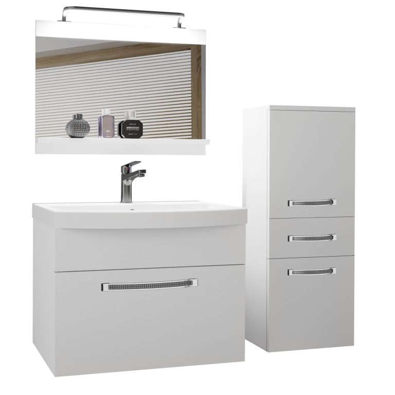 Badezimmermöbel Belini Premium Full Version Mattweiß + Waschbecken + Spiegel + LED-Beleuchtung Glamour 20 Hersteller GLA M 2/0/W/W/0/MB/PP
