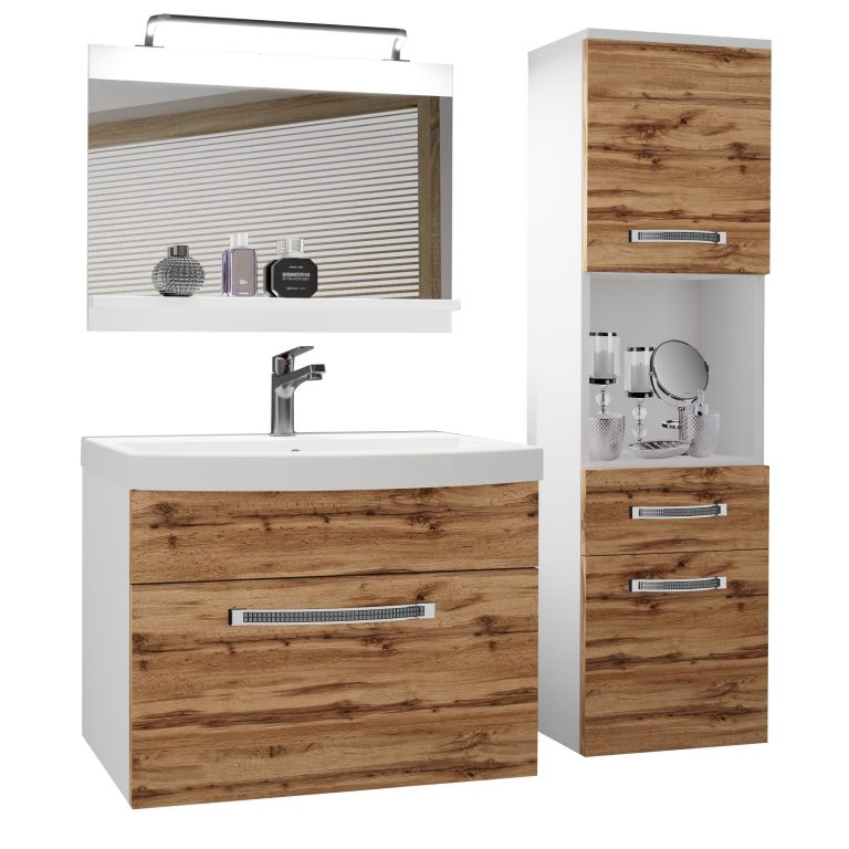 Badezimmermöbel Belini Premium Full Version Wotan-Eiche + Waschbecken + Spiegel + LED-Beleuchtung Glamour 42 Hersteller GLA M 3/0/W/DW/0/MB/PP