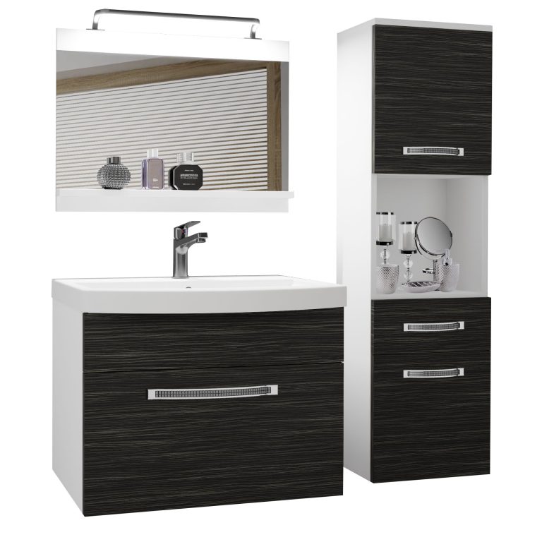 Badezimmermöbel Belini Premium Full Version königliches Ebenholz + Waschbecken + Spiegel + LED-Beleuchtung Glamour 40 Hersteller GLA M 3/0/W/HK/0/MB/PP