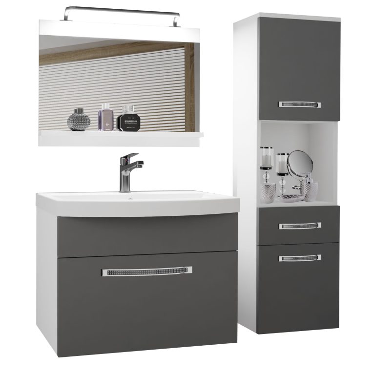 Badezimmermöbel Belini Premium Full Version Mattgrau + Waschbecken + Spiegel + LED-Beleuchtung Glamour 41 Hersteller GLA M 3/0/W/SR/0/MB/PP