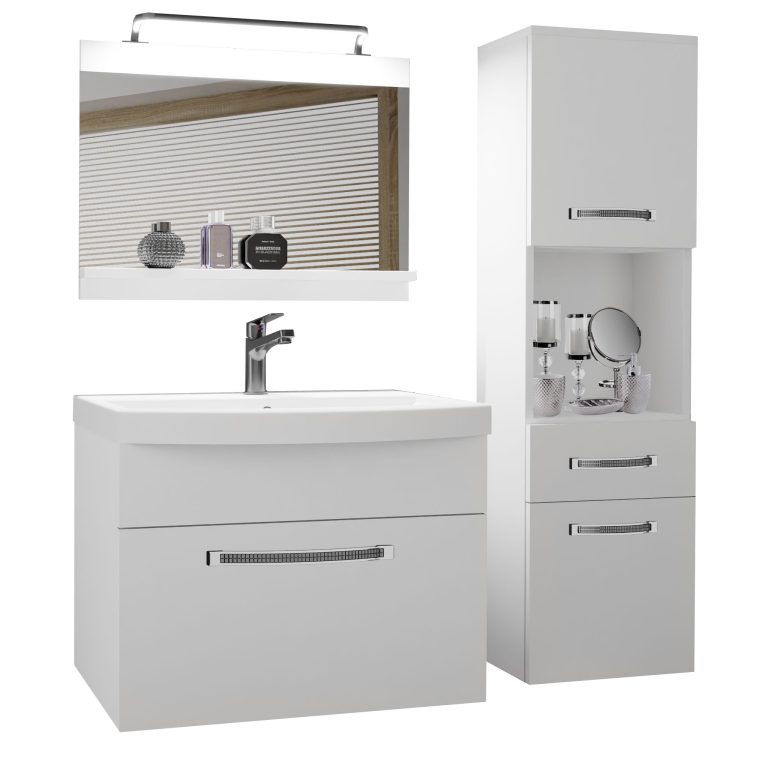 Badezimmermöbel Belini Premium Full Version Mattweiß + Waschbecken + Spiegel + LED-Beleuchtung Glamour 39 Hersteller GLA M 3/0/W/W/0/MB/PP