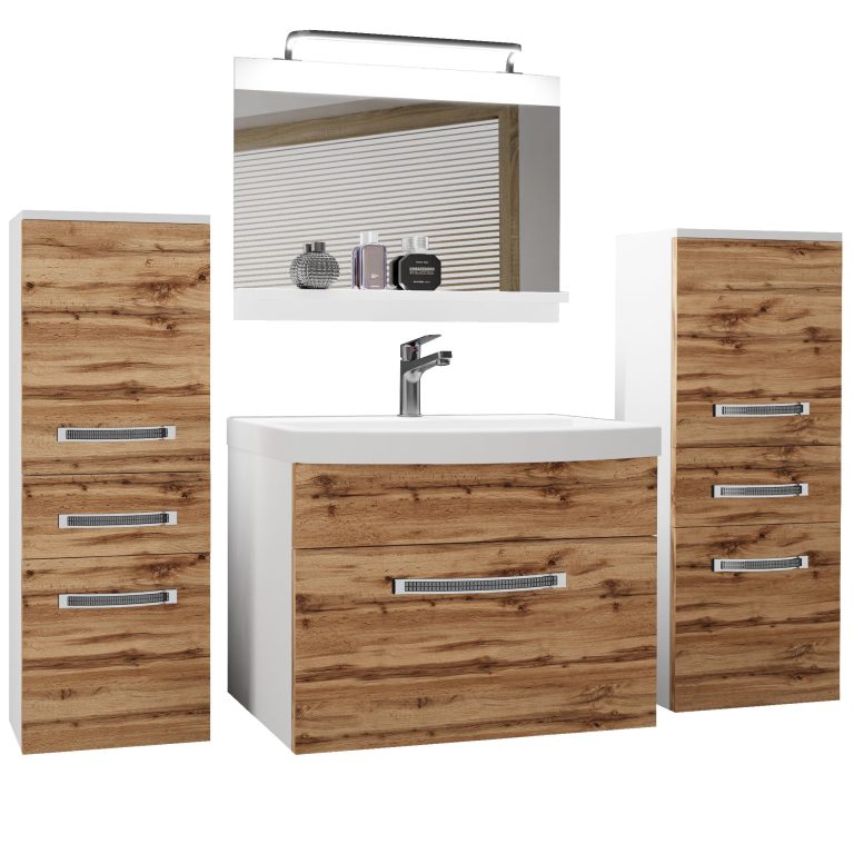 Badezimmermöbel Belini Premium Full Version Wotan-Eiche + Waschbecken + Spiegel + LED-Beleuchtung Glamour 61 Hersteller GLA M 4/0/W/DW/0/MB/PP
