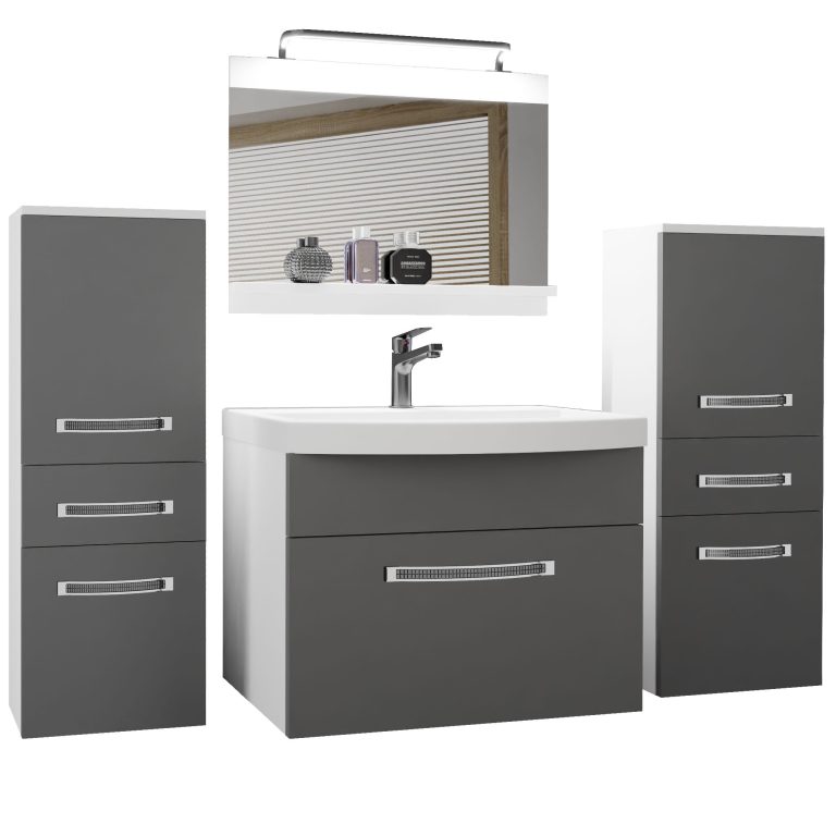 Badezimmermöbel Belini Premium Full Version Mattgrau + Waschbecken + Spiegel + LED-Beleuchtung Glamour 60 Hersteller GLA M 4/0/W/SR/0/MB/PP
