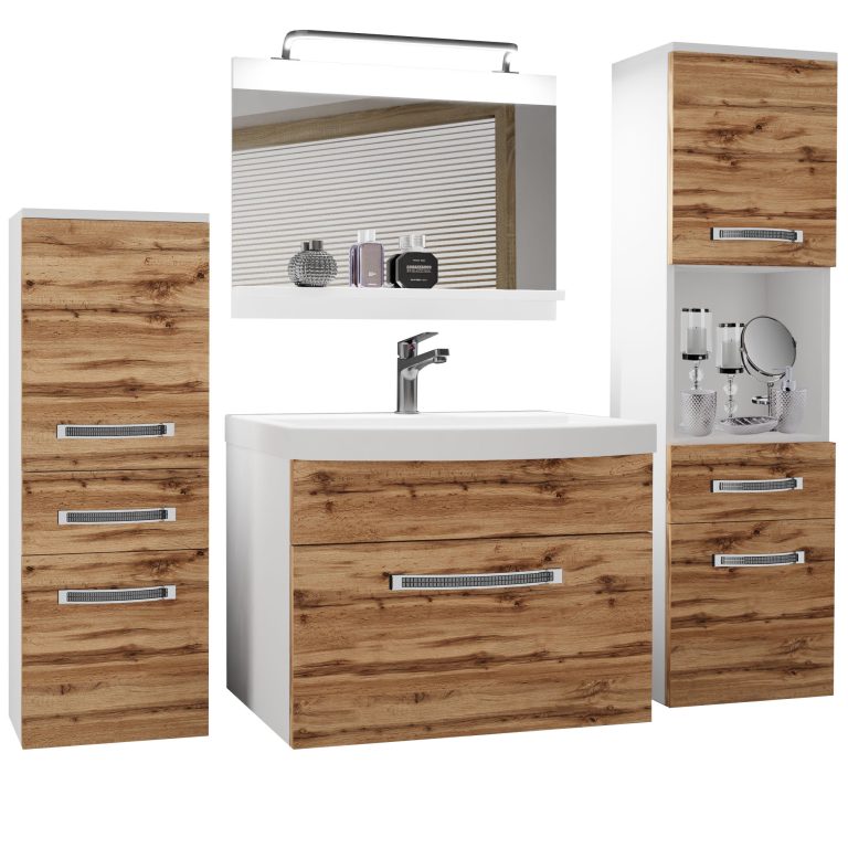 Badezimmermöbel Belini Premium Full Version Wotan-Eiche + Waschbecken + Spiegel + LED-Beleuchtung Glamour 80 Hersteller GLA M 5/0/W/DW/0/MB/PP