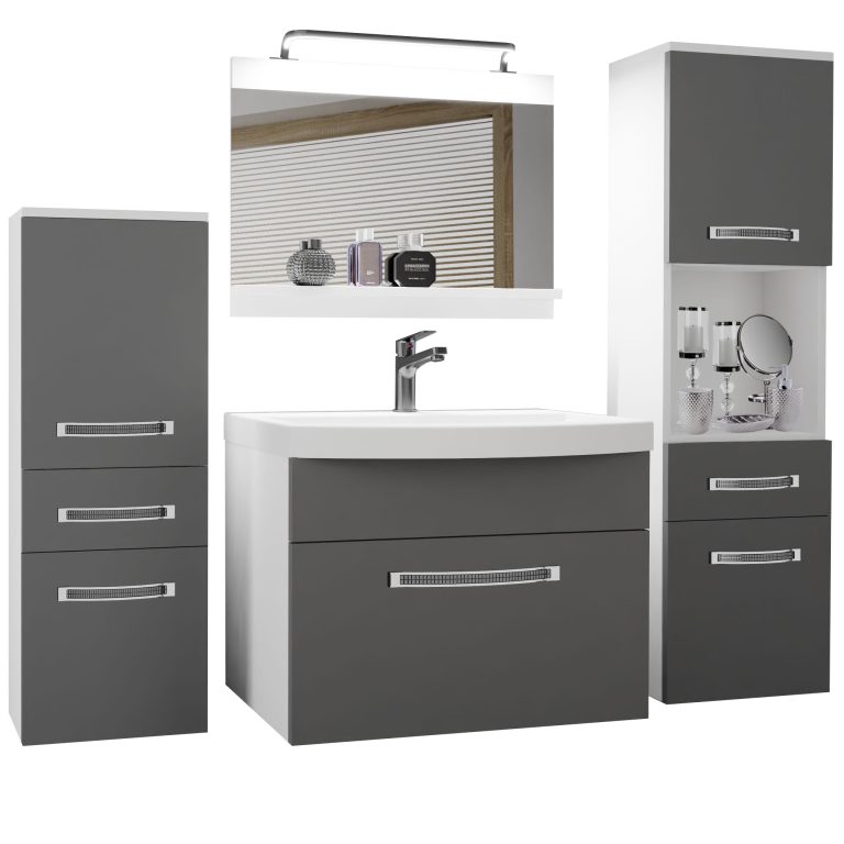 Badezimmermöbel Belini Premium Full Version Mattgrau + Waschbecken + Spiegel + LED-Beleuchtung Glamour 79 Hersteller GLA M 5/0/W/SR/0/MB/PP