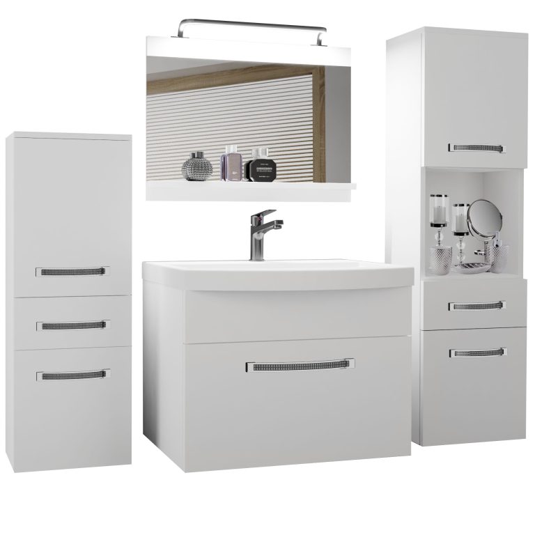 Badezimmermöbel Belini Premium Full Version Mattweiß + Waschbecken + Spiegel + LED-Beleuchtung Glamour 77 Hersteller  GLA M 5/0/W/W/0/MB/PP