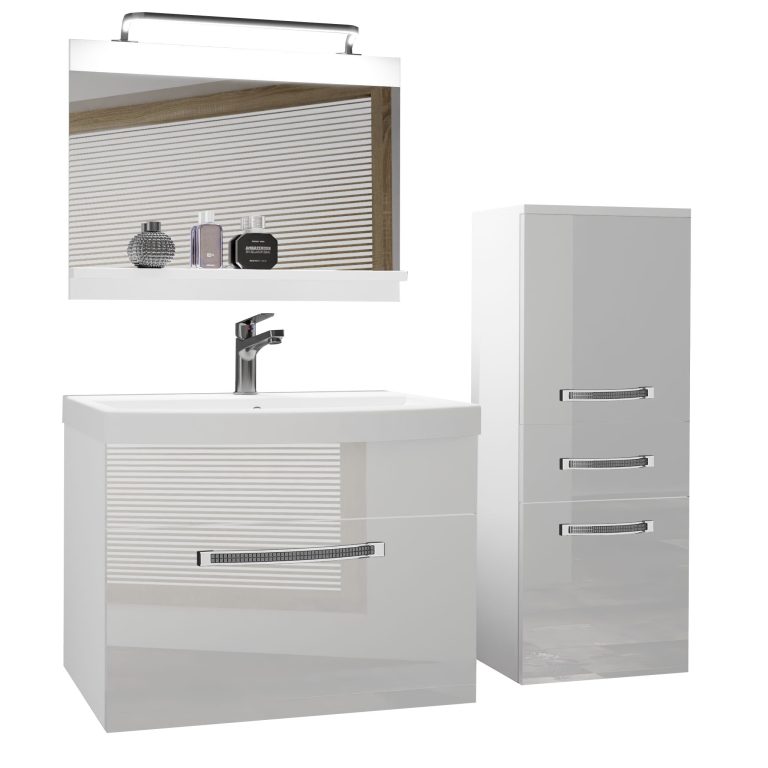  Badezimmermöbel Belini Premium Full Version Hochglanzweiß + Waschbecken + Spiegel + LED-Beleuchtung Glamour 24 Hersteller GLA P 2/0/W/W/0/MB/PP