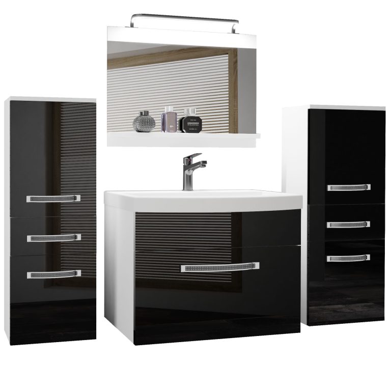 Badezimmermöbel Belini Premium Full Version Hochglanzschwarz + Waschbecken + Spiegel + LED-Beleuchtung Glamour 63 Hersteller GLA P 4/0/W/B/0/MB/PP
