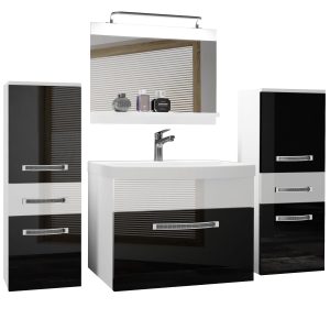 Badezimmermöbel Belini Premium Full Version Hochglanzschwarz / Hochglanzweiß + Waschbecken + Spiegel + LED-Beleuchtung Glamour 67 Hersteller

