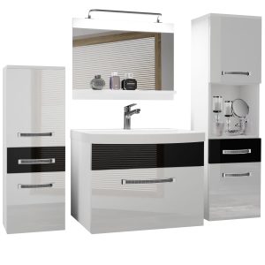 Badezimmermöbel Belini Premium Full Version Hochglanzweiß / Hochglanzschwarz + Waschbecken + Spiegel + LED-Beleuchtung Glamour 84 Hersteller
