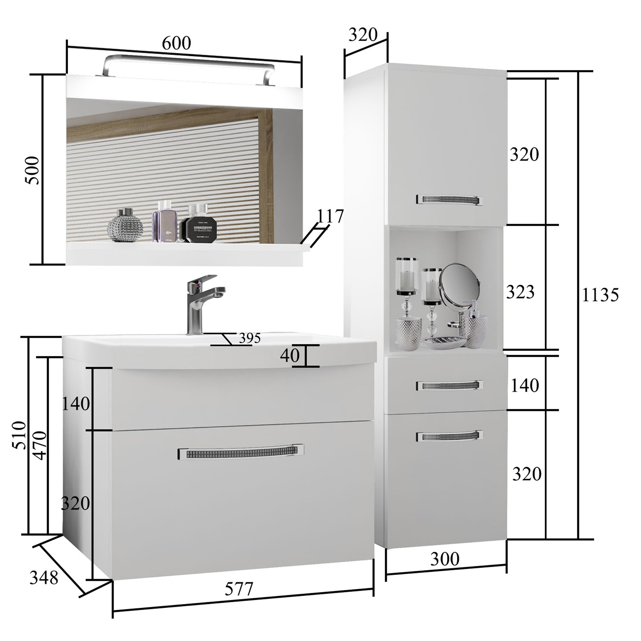 Badezimmermöbel Belini Premium Full Version Wotan-Eiche + Waschbecken + Spiegel + LED-Beleuchtung Glamour 42 Hersteller GLA M 3/0/W/DW/0/MB/PP