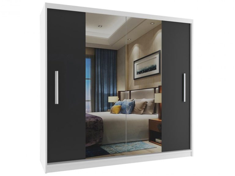 Kleiderschrank mit Schiebetüren 200 cm mit Spiegel schwarz Ebenholz dunkel Hersteller ME SZP1/2/W/B/0/AL