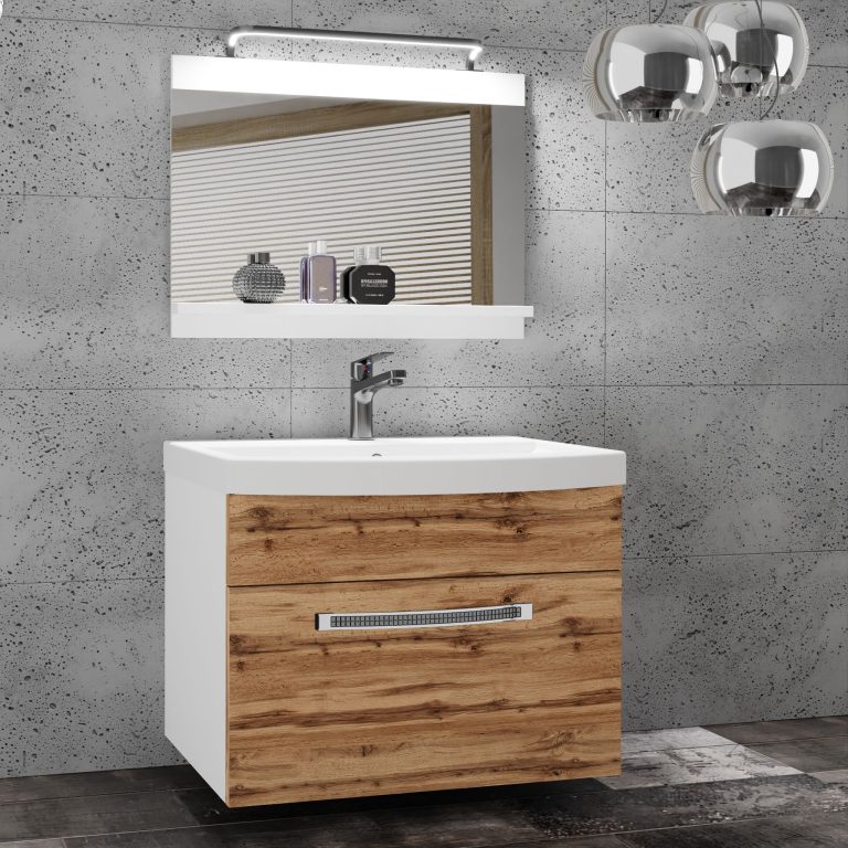 Badezimmermöbel Belini Premium Full Version Wotan-Eiche + Waschbecken + Spiegel + LED-Beleuchtung Glamour 4 Hersteller GLA M 1/0/W/DW/0/MB/PP