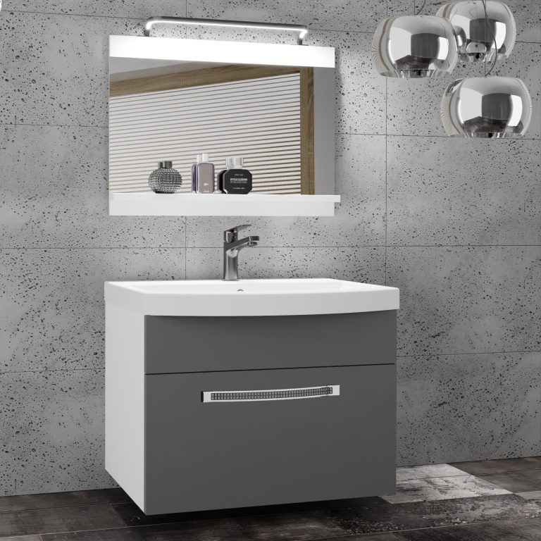 Badezimmermöbel Belini Premium Full Version Mattgrau + Waschbecken + Spiegel + LED-Beleuchtung Glamour 3 Hersteller GLA M 1/0/W/SR/0/MB/PP