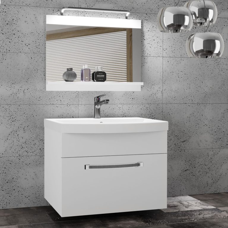 Badezimmermöbel Belini Premium Full Version Mattweiß + Waschbecken + Spiegel + LED-Beleuchtung Glamour 1 Hersteller GLA M 1/0/W/W/0/MB/PP