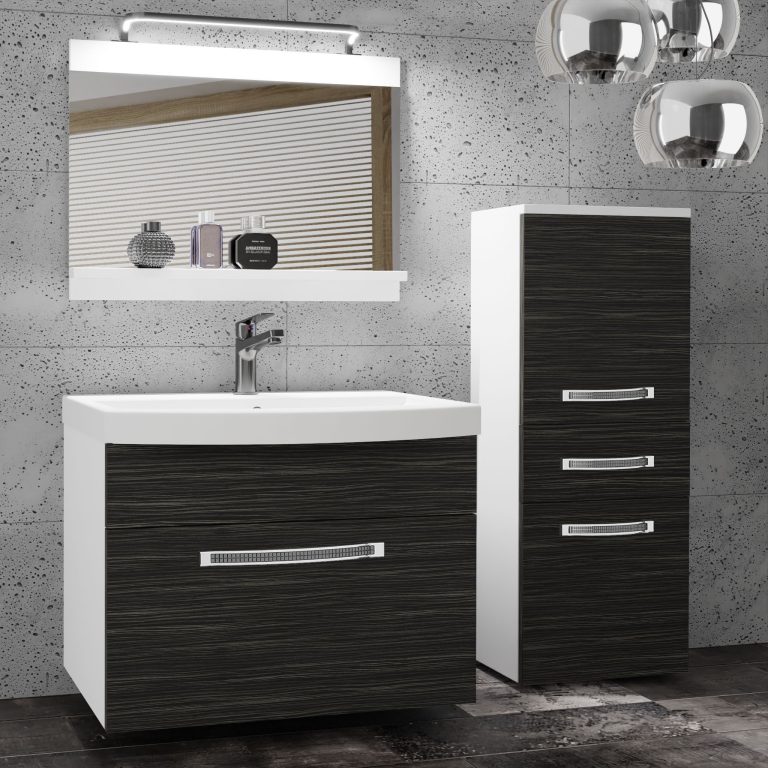 Badezimmermöbel Belini Premium Full Version königliches Ebenholz + Waschbecken + Spiegel + LED-Beleuchtung Glamour 21 Hersteller GLA M 2/0/W/HK/0/MB/PP
