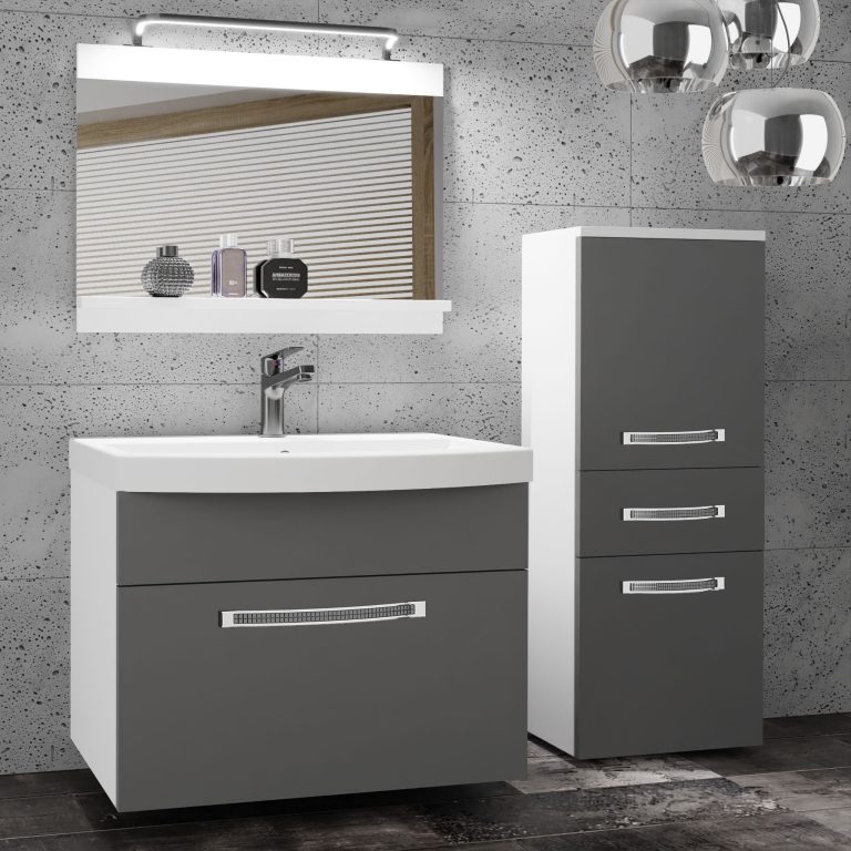  Badezimmermöbel Belini Premium Full Version Mattgrau + Waschbecken + Spiegel + LED-Beleuchtung Glamour 22 Hersteller GLA M 2/0/W/SR/0/MB/PP