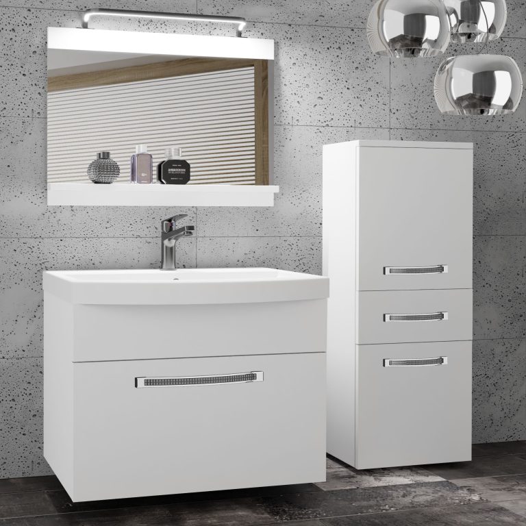 Badezimmermöbel Belini Premium Full Version Mattweiß + Waschbecken + Spiegel + LED-Beleuchtung Glamour 20 Hersteller GLA M 2/0/W/W/0/MB/PP

