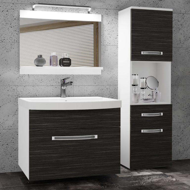 Badezimmermöbel Belini Premium Full Version königliches Ebenholz + Waschbecken + Spiegel + LED-Beleuchtung Glamour 40 Hersteller GLA M 3/0/W/HK/0/MB/PP