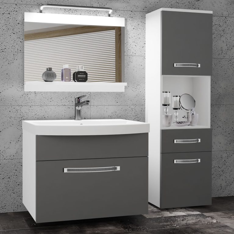 Badezimmermöbel Belini Premium Full Version Mattgrau + Waschbecken + Spiegel + LED-Beleuchtung Glamour 41 Hersteller GLA M 3/0/W/SR/0/MB/PP