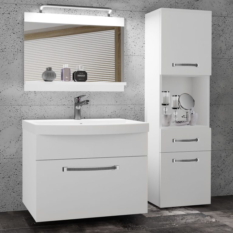 Badezimmermöbel Belini Premium Full Version Mattweiß + Waschbecken + Spiegel + LED-Beleuchtung Glamour 39 Hersteller GLA M 3/0/W/W/0/MB/PP