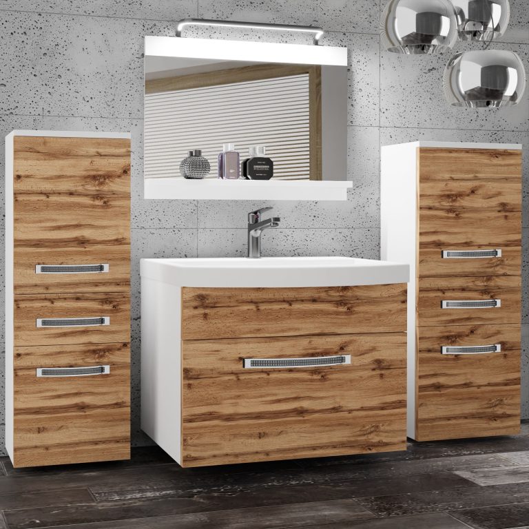 Badezimmermöbel Belini Premium Full Version Wotan-Eiche + Waschbecken + Spiegel + LED-Beleuchtung Glamour 61 Hersteller GLA M 4/0/W/DW/0/MB/PP
