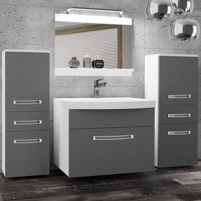 Badezimmermöbel Belini Premium Full Version Mattgrau + Waschbecken + Spiegel + LED-Beleuchtung Glamour 60 Hersteller GLA M 4/0/W/SR/0/MB/PP

