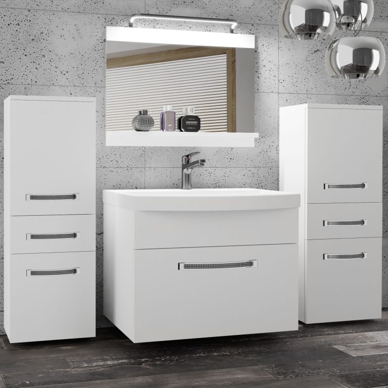 Badezimmermöbel Belini Premium Full Version Mattweiß + Waschbecken + Spiegel + LED-Beleuchtung Glamour 58 Hersteller GLA M 4/0/W/W/0/MB/PP

