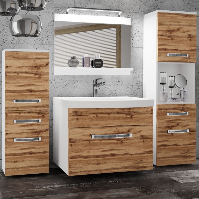Badezimmermöbel Belini Premium Full Version Wotan-Eiche + Waschbecken + Spiegel + LED-Beleuchtung Glamour 80 Hersteller GLA M 5/0/W/DW/0/MB/PP