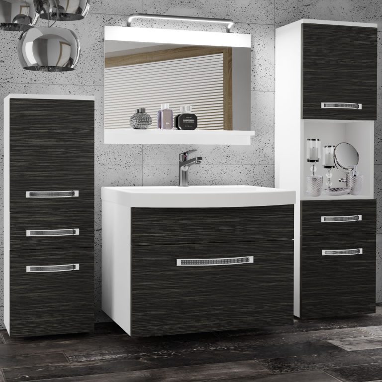 Badezimmermöbel Belini Premium Full Version königliches Ebenholz + Waschbecken + Spiegel + LED-Beleuchtung Glamour 78 Hersteller GLA M 5/0/W/HK/0/MB/PP