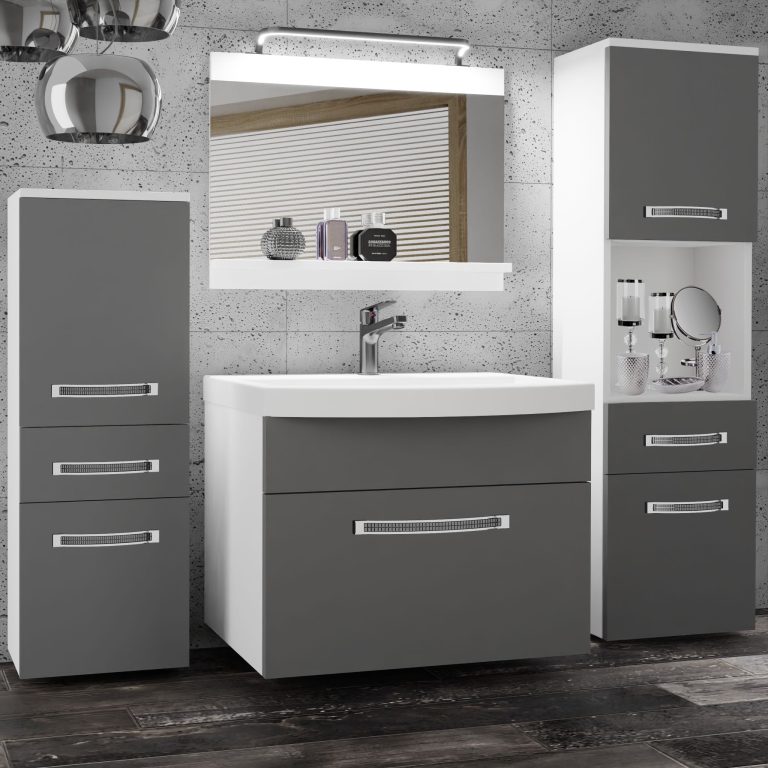 Badezimmermöbel Belini Premium Full Version Mattgrau + Waschbecken + Spiegel + LED-Beleuchtung Glamour 79 Hersteller GLA M 5/0/W/SR/0/MB/PP