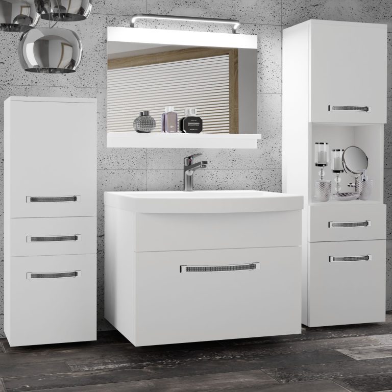 Badezimmermöbel Belini Premium Full Version Mattweiß + Waschbecken + Spiegel + LED-Beleuchtung Glamour 77 Hersteller  GLA M 5/0/W/W/0/MB/PP