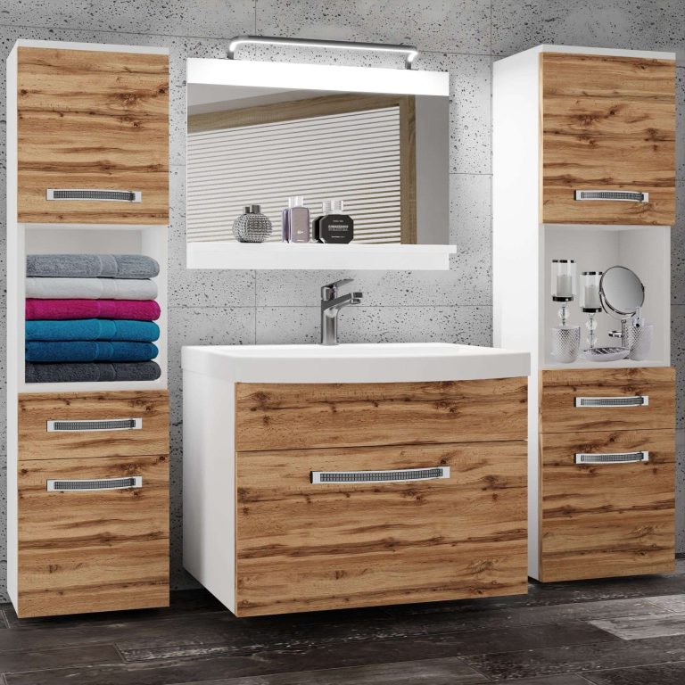 Badezimmermöbel Belini Premium Full Version Wotan-Eiche + Waschbecken + Spiegel + LED-Beleuchtung Glamour 99 Hersteller GLA M 6/0/W/DW/0/MB/PP
