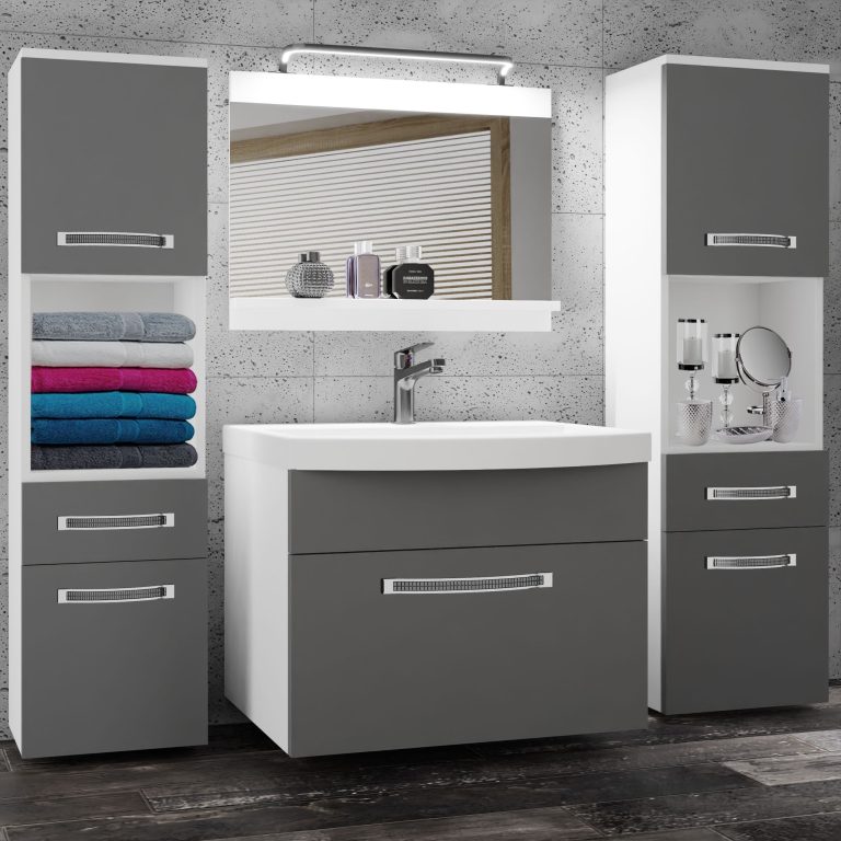 Badezimmermöbel Belini Premium Full Version Mattgrau + Waschbecken + Spiegel + LED-Beleuchtung Glamour 98 Hersteller GLA M 6/0/W/SR/0/MB/PP
