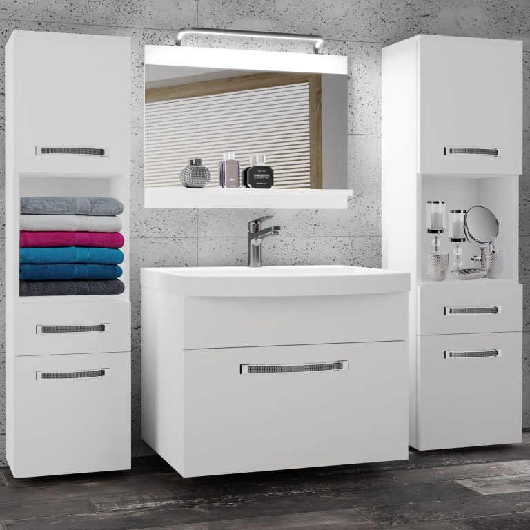 Badezimmermöbel Belini Premium Full Version Mattweiß + Waschbecken + Spiegel + LED-Beleuchtung Glamour 96 Hersteller GLA M 6/0/W/W/0/MB/PP
