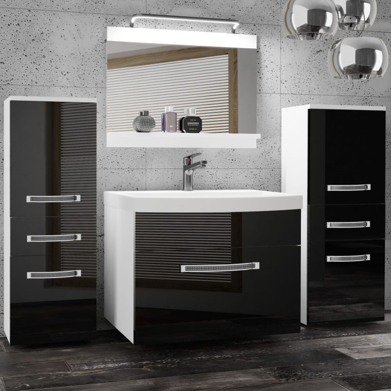 Badezimmermöbel Belini Premium Full Version Hochglanzschwarz + Waschbecken + Spiegel + LED-Beleuchtung Glamour 63 Hersteller GLA P 4/0/W/B/0/MB/PP
