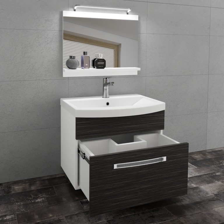 Badezimmermöbel Belini Premium Full Version königliches Ebenholz + Waschbecken + Spiegel + LED-Beleuchtung Glamour 2 Hersteller GLA M 1/0/W/HK/0/MB/PP
