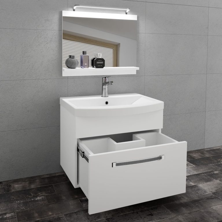 Badezimmermöbel Belini Premium Full Version Mattweiß + Waschbecken + Spiegel + LED-Beleuchtung Glamour 1 Hersteller GLA M 1/0/W/W/0/MB/PP